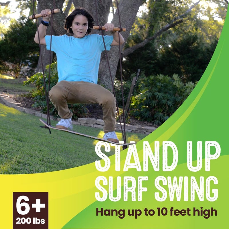 Swurfer TreeSkate Skateboard Swing, Outdoor Stand Up Surf Swing, Holds Up to 200 lbs, Ages 6 and Up, Adjustable Handles, Grip Tape, Kids Outdoor Play Equipment for Children and Adults (Waves) Blue - Image 2